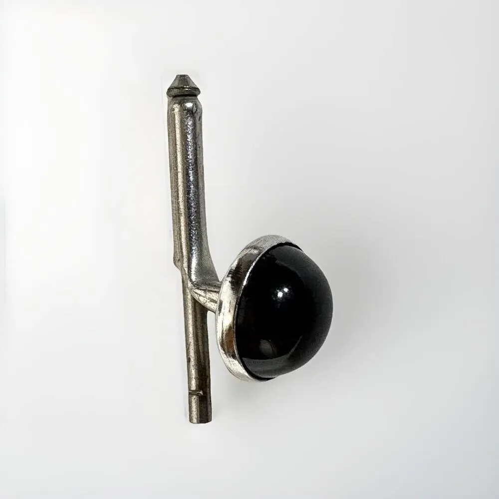 Vintage Cufflinks Round Silver Tone Black Center Small 3/8